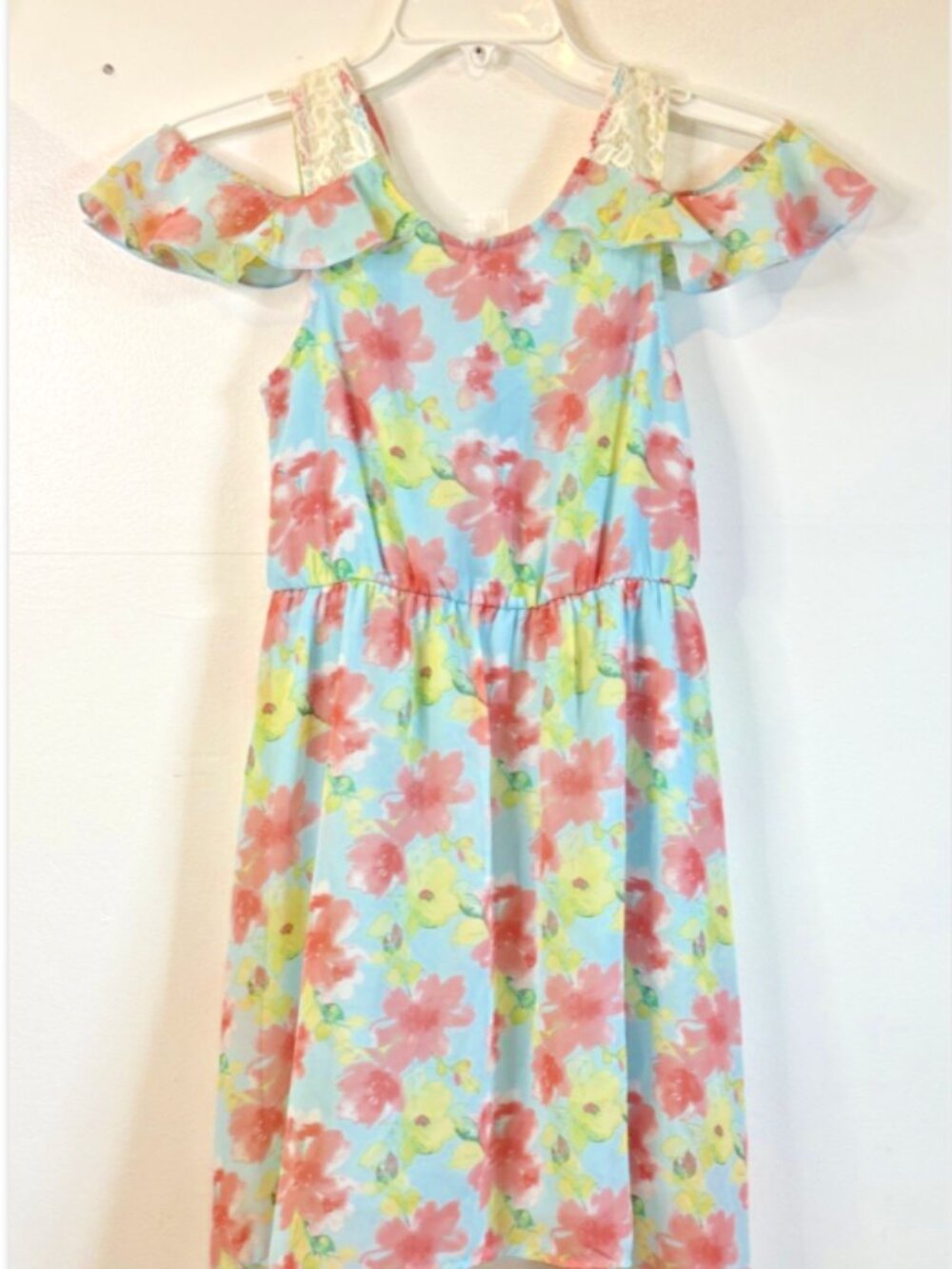 Sequin Hearts Girls Size 10 High Low Chiffon Light Blue Long Floral Dress